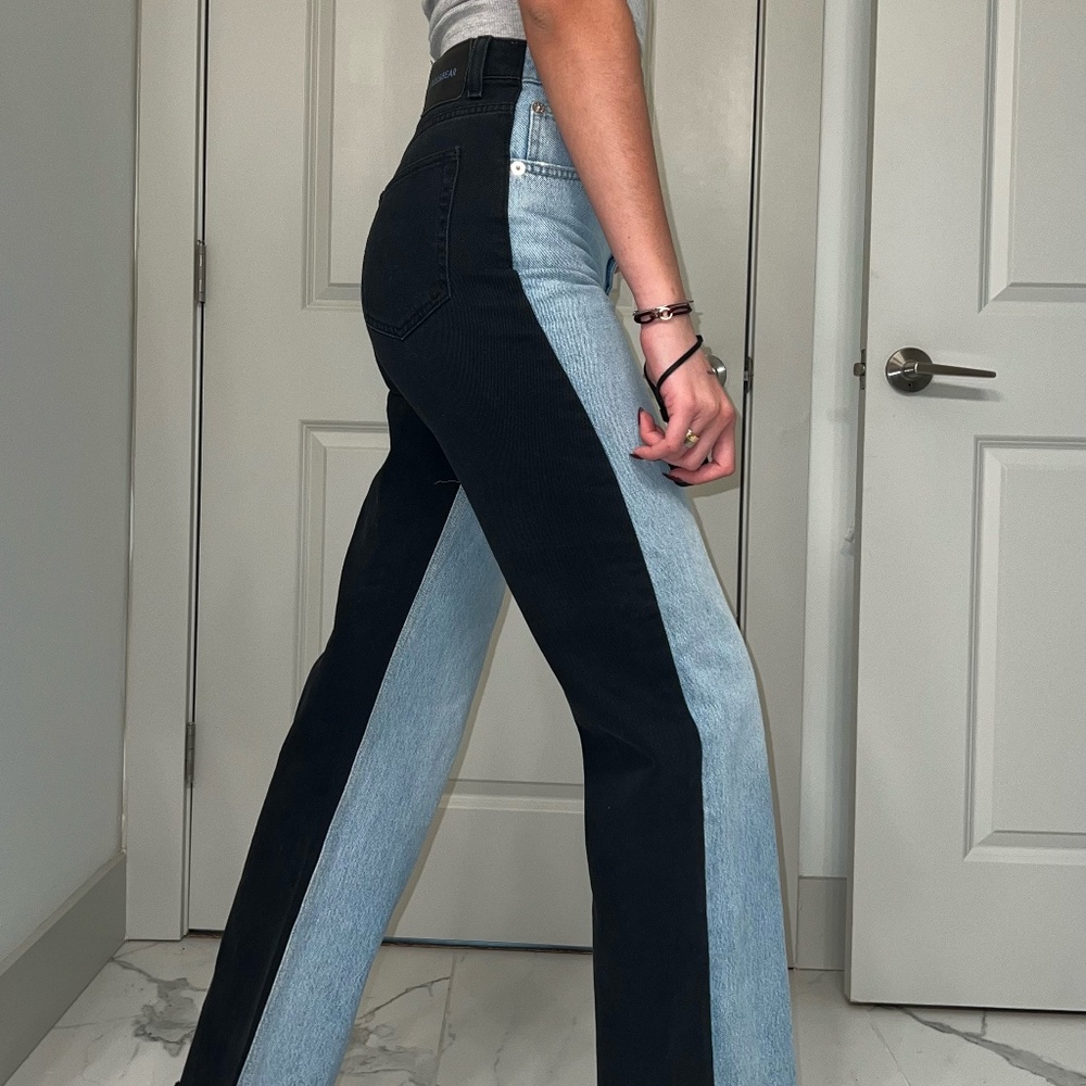 Two Tone Denim Straight Leg Jeans
